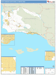 Santa Barbara-Santa Maria-Lompoc Metro Area Wall Map Basic Style 2024